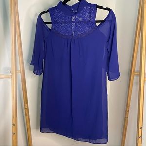 BCX Blue Cold Shoulder Dress with Lace Detail Size XS